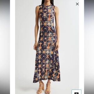 Ulla Johnson Black and Orange Geometric Maxi Skirt